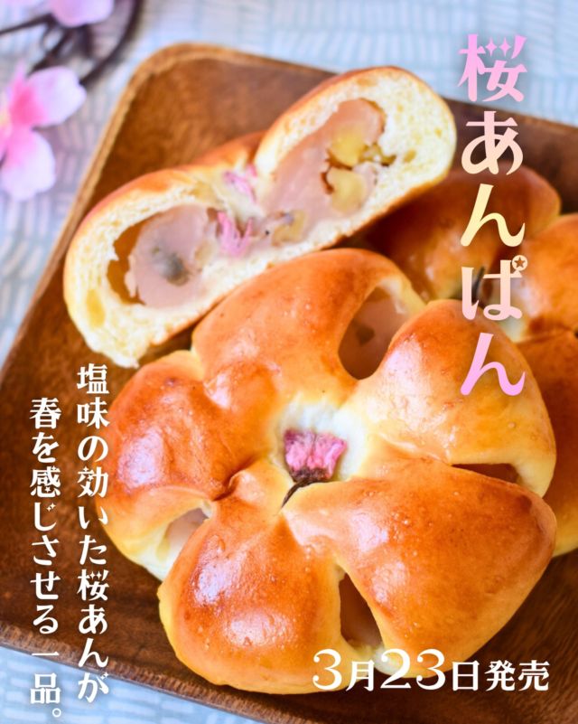 🌸桜あんぱん 3月23日発売！🌸
神戸ではあと数日で桜が咲きそうです🌸
ケルンでは、今年も明日3月23日（月）から全店で
「桜あんぱん」発売です！

塩味の効いた桜あんが春の訪れを感じさせてくれる
人気の一品です。

ぜひお花見やお散歩のお供にどうぞ☺️

#ケルンのパン
#桜あんぱん